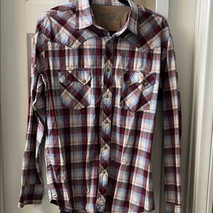 Wrangler 20X Brown Plaid Shirt women large. Worn once  nice detailed shirt